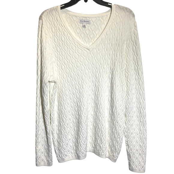 Kim Rogers women's size XL V-neck diamond pattern knit sweater long slee… - Picture 1 of 6